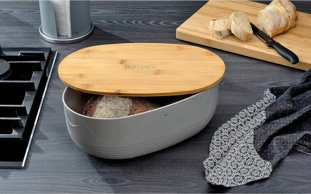 Kela 12062 Brotkasten, Schale mit Deckel, Kunststoff/ Bambus, 37,5 x 23 x 14 cm, Namur, Opalgrau