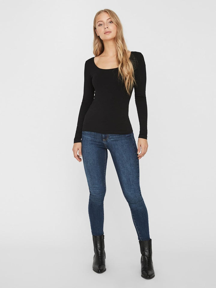 VERO MODA Damen Vmmaxi My Ls Soft Uneck Ga Noos Langarmshirts S 2x Schwarz, 1x Bright White, S 2x Sc