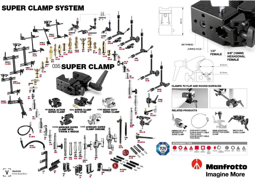 Manfrotto 035 Superclamp Universal Befestigungs-Mechanismus (Aluminium) schwarz Klemme ohne Bolzen,