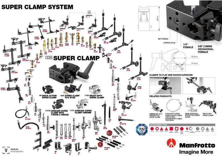 Manfrotto 035 Superclamp Universal Befestigungs-Mechanismus (Aluminium) schwarz Klemme ohne Bolzen,