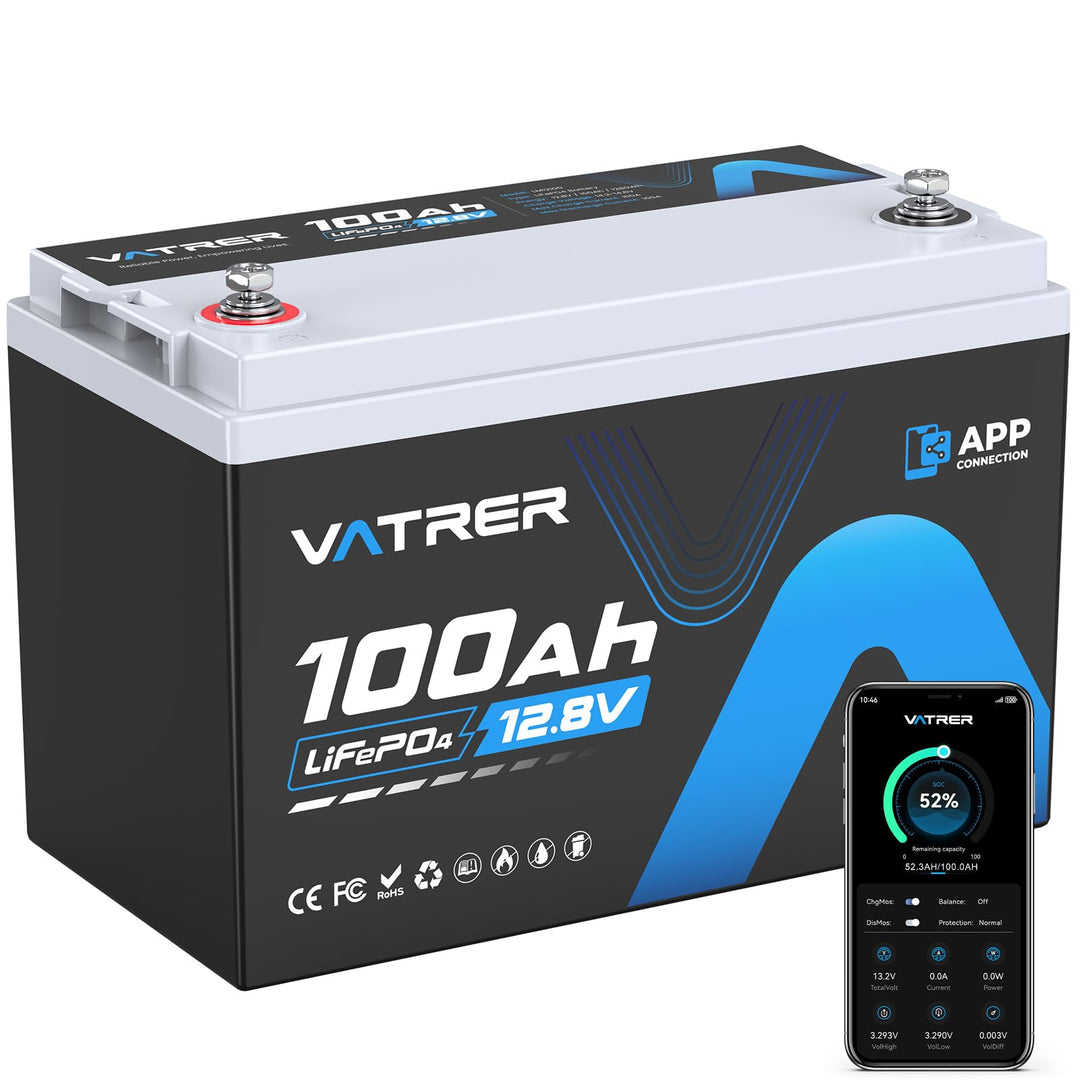 12V 100AH Bluetooth LiFePO4 Lithium Batterie mit 100A BMS 5000 Zyklen Lithium Akku 1280W Abschaltsch