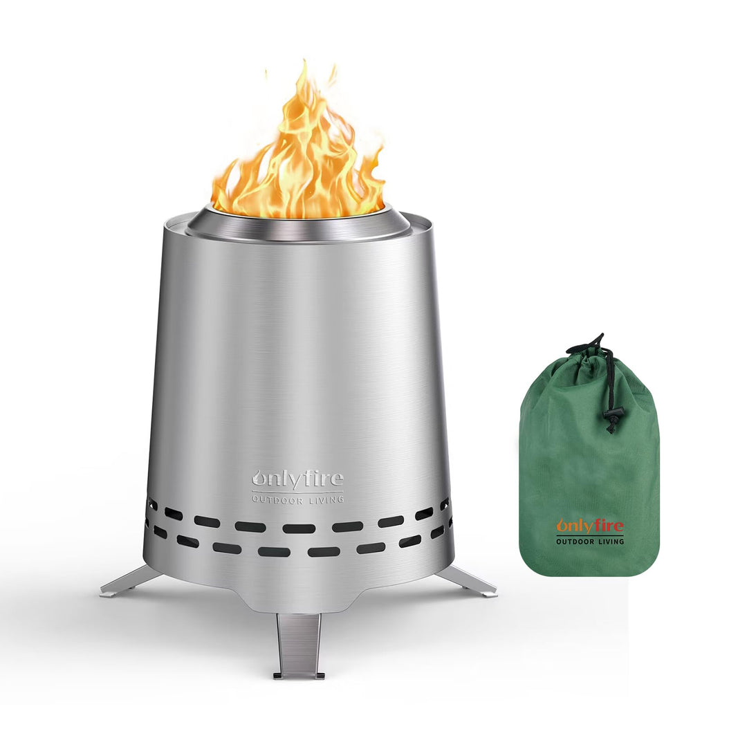 Onlyfire Edelstahl Raucharmer Mini Tischkamin, Tischfeuer mit Tragetasche, Rauchfreie Feuerschale, V