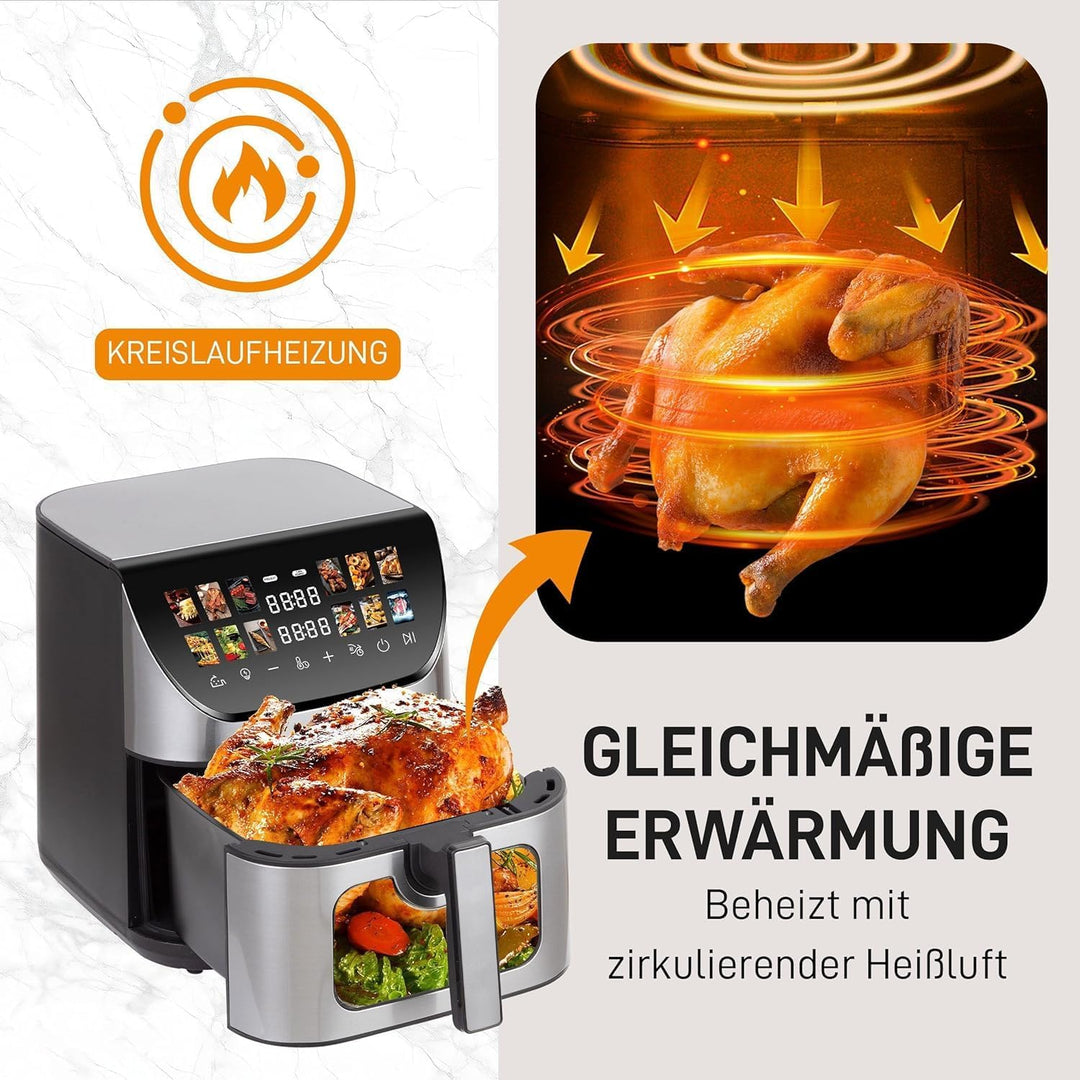 Heissluftfritteuse 8,5L XXL Airfryer 1800W Touchscreen 12 Automatikprogramme Sichtfenster & Temperat