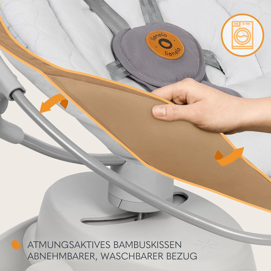 LIONELO MELL Elektrische Babywippe mit 360o Drehung für Babys bis 9 kg Verstellbare Rückenlehne 5 Sc