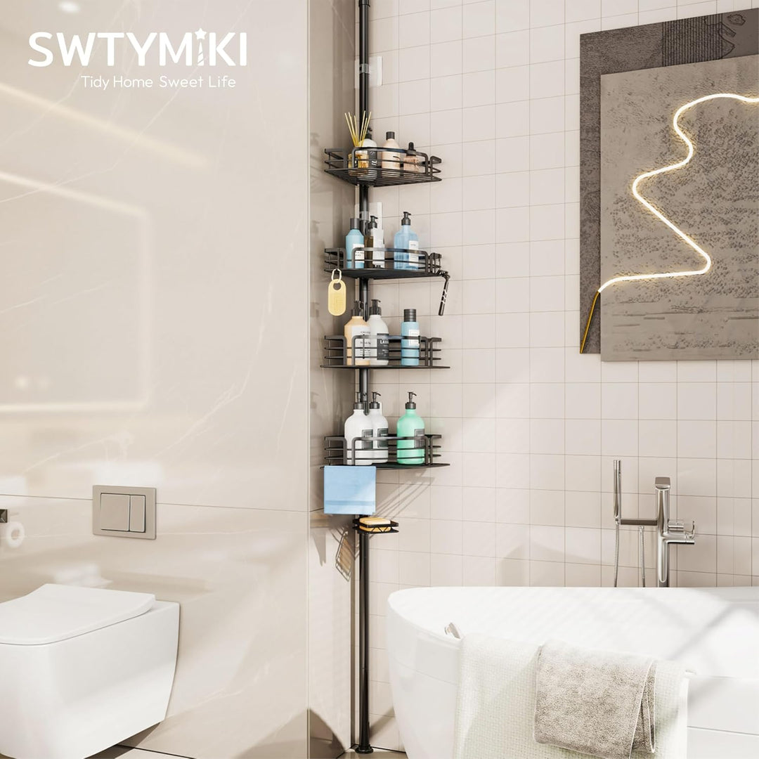 SWTYMIKI Duschablage ohne Bohren Ecke - Höhenverstellbar Teleskop Duschregal Ecke, Shampoo Halterung