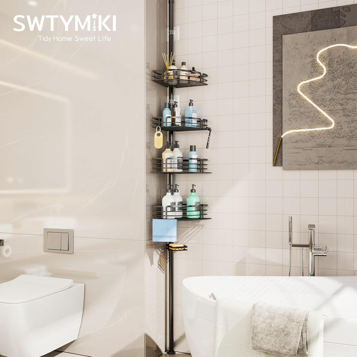 SWTYMIKI Duschablage ohne Bohren Ecke - Höhenverstellbar Teleskop Duschregal Ecke, Shampoo Halterung