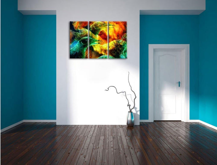 Pixxprint Vogel Phönix Collage als Leinwandbild - Grösse: 3-Teilig (120x80cm) - Wandbild - Kunstdruc