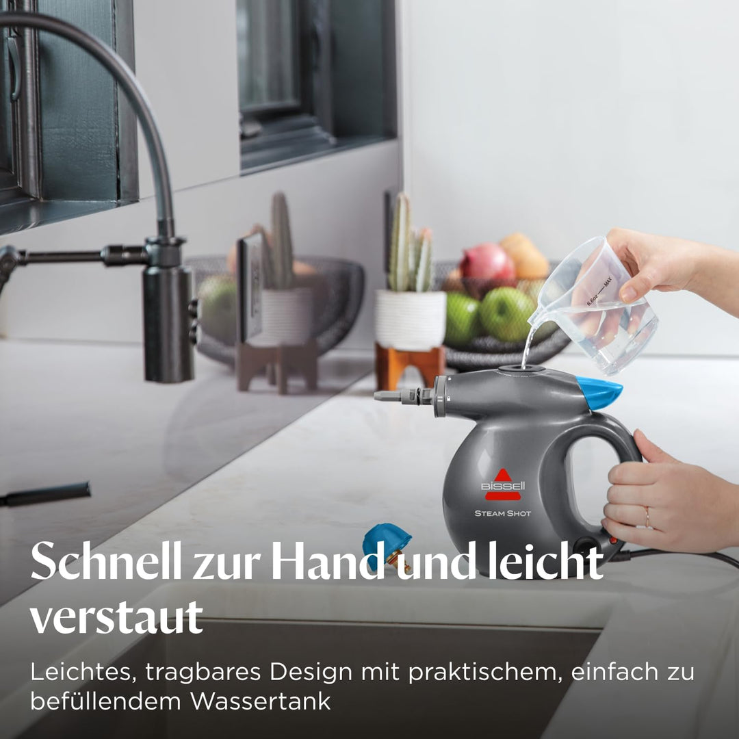 BISSELL Steam Shot, tragbarer Dampfreiniger mit 10 Zubehörteilen, tragbarer Mehrzweck-Dampfreiniger,