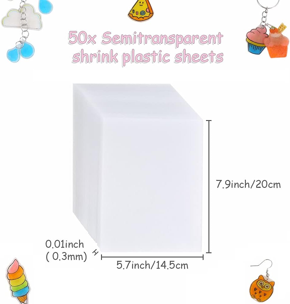 Auihiay 50 Stück Blank Shrink Plastikblätter Schrumpfen Papierblätter für Kinder Kreatives Basteln,