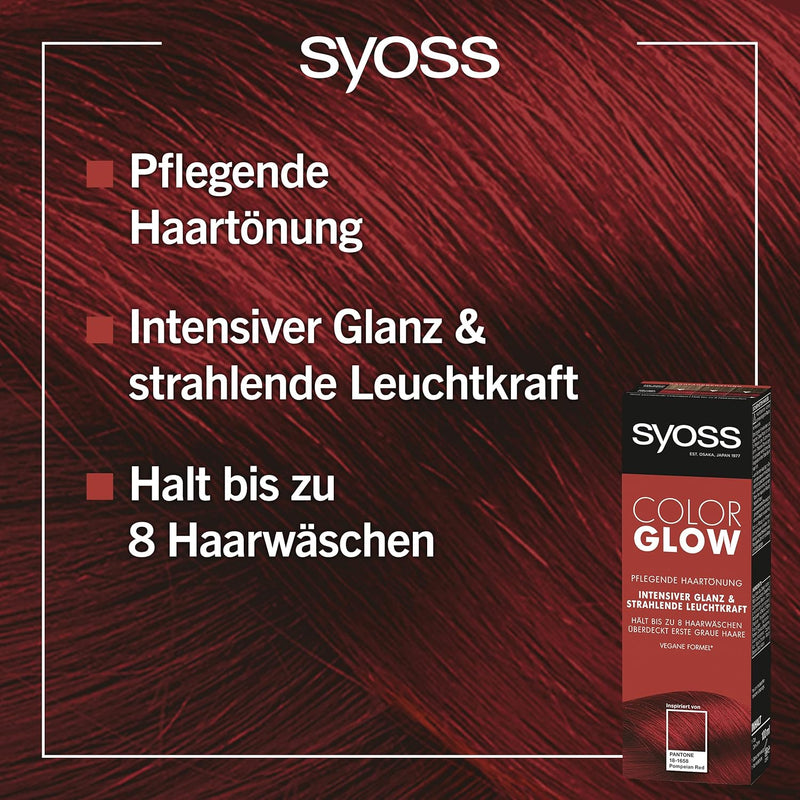 Syoss Color Glow Pflegende Haartönung Pompeian Red Pantone 18-1658 (3 x 100 ml), semi-permanente Col