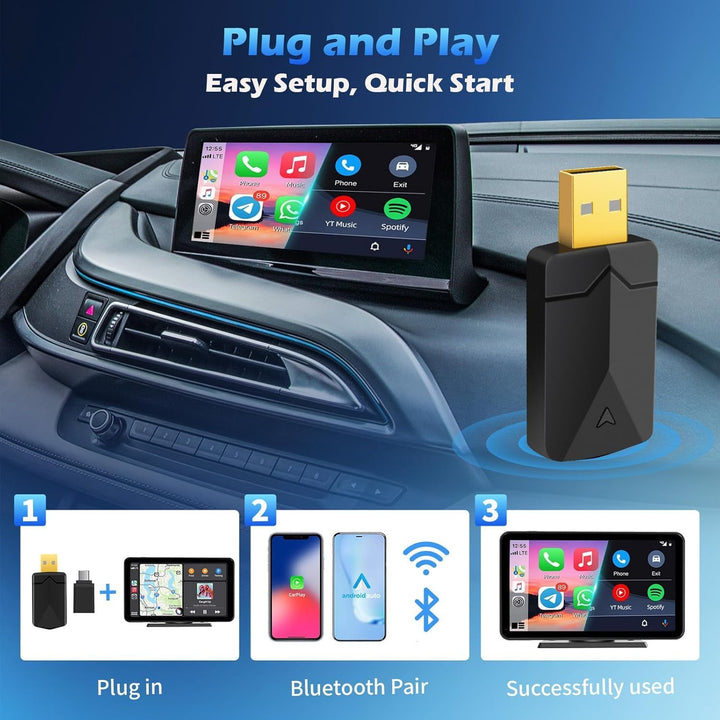 Wireless Android Auto & Carplay Wireless Adapter 2 IN 1, Convert Wired to Wire-less Carplay Dongle,