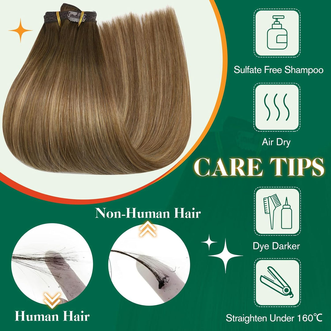 Easyouth Balayage Clip in Echthaar Extensions Clip in Haarverlangerung Mittelbraun tu Honigblond Mit
