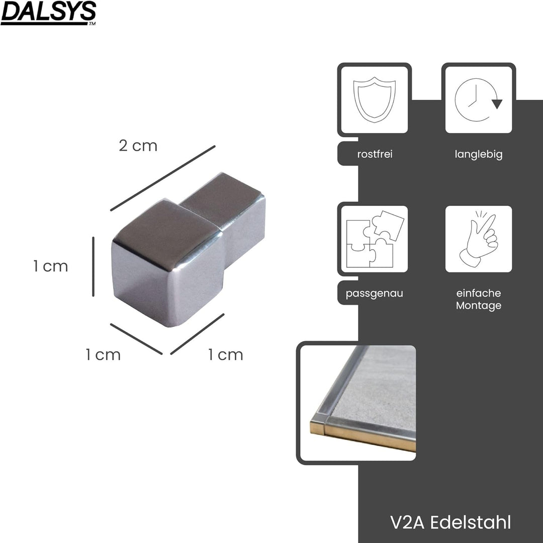 Dalsys Endstück für Fliesenschiene Quadratprofil Edelstahl Poliert Höhe 10mm, 5 Stück, Fliesenprofil