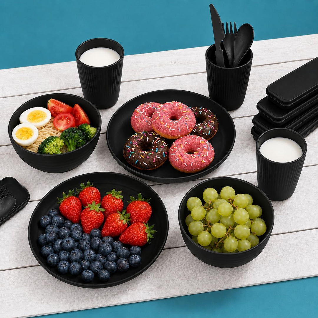 Campinggeschirr Set für 4 Personen, Unzerbrechliches Picknickgeschirr 41 Teile Leichtes Outdoor Reis
