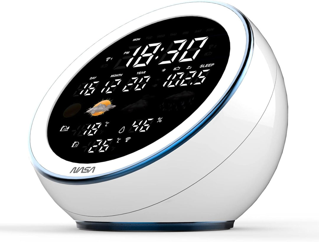 NASA - Wetterstation und Bluetooth-Lautsprecher WSP1500 Weiss - 2 Aussensensoren - Lieferung mit Net