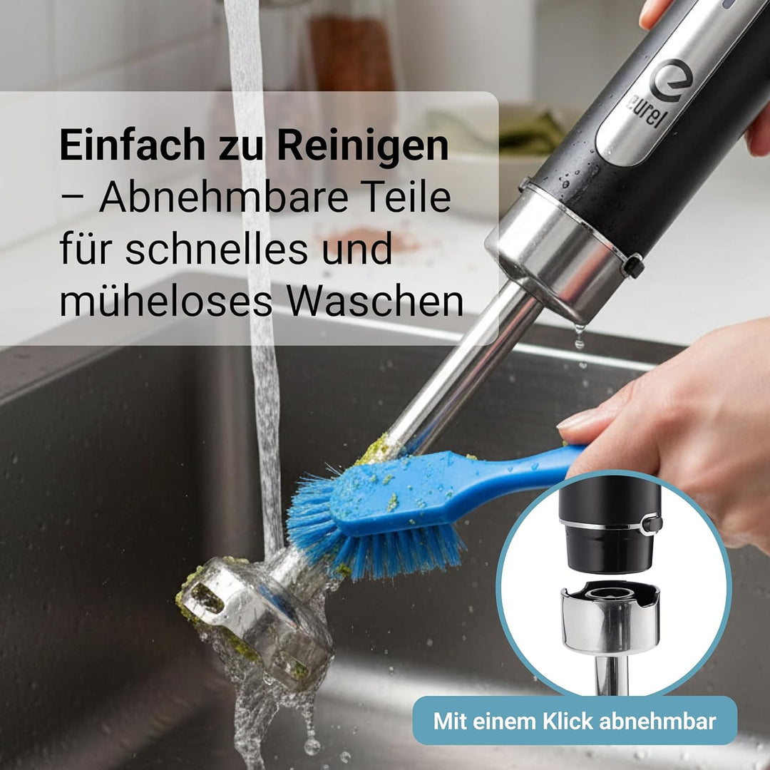 EUREL TRENDLine MP74 Stabmixer Set – Kabelloser Pürierstab mit 150W DC-Motor, 5 Geschwindigkeiten, S