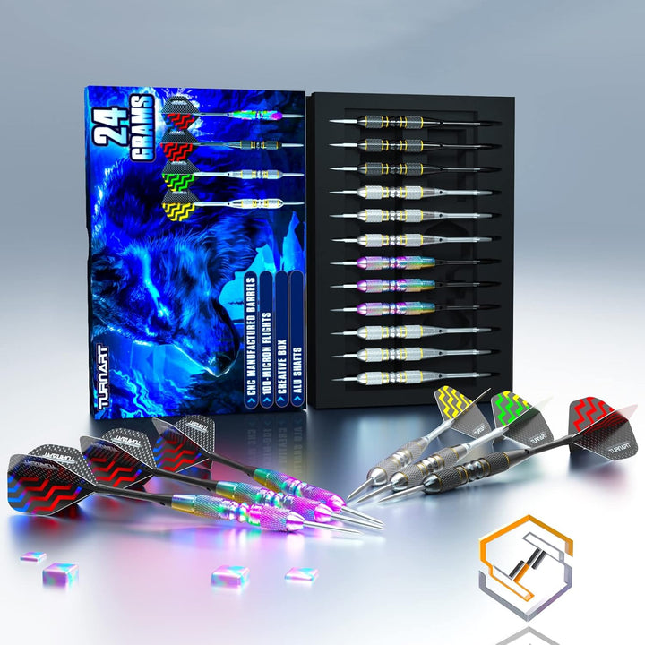 Turnart Dartpfeile mit Metallspitze, 12 Stück Profi Steeldarts mit Dart Case A-Violett, A-Violett