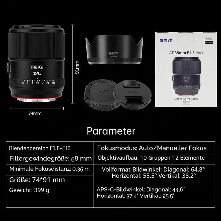 Meike Pro 35mm F1.8 Weitwinkel Autofokus AF STM Full Frame Hohe Auflösung 8K Portrait Prime Lens Kom