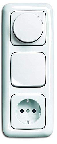 LED Dimmer KomplettSet BUSCH JÄGER, Drehdimmer alpinweiss Reflex SI 6523-U 102 (6523 U-102) in 3fach