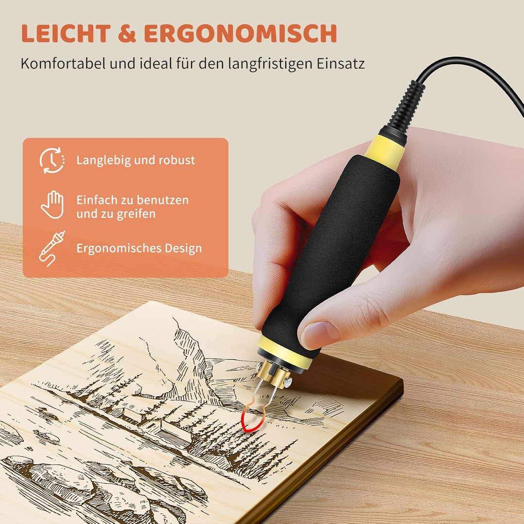 BURNNOVE Holz Pyrographie Set 100W, 100–750°C, Doppel-Pyrographie-Stifte mit LCD-Display, 21 Spitzen