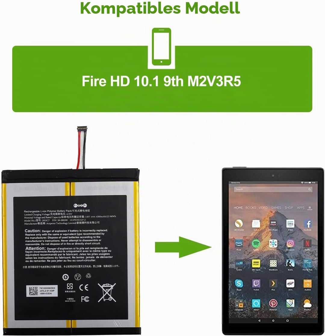 SwarKing Ersatz Akku Kompatibel mit HD 10.1 9th,M2V3R5,58-000280,2955C7 with Toolkit