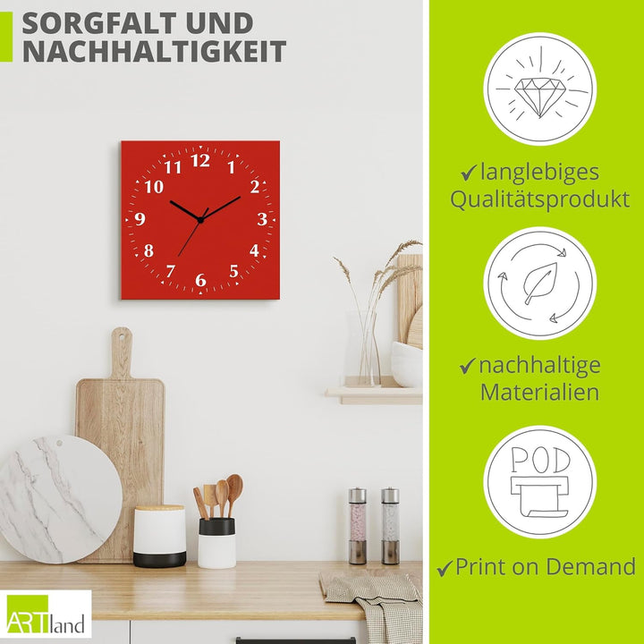ARTLAND Wanddeko Wanduhr ohne Tickgeräusche Alu Funkuhr 30x30 cm Quadratisch Lautlos 12 Ziffern Farb