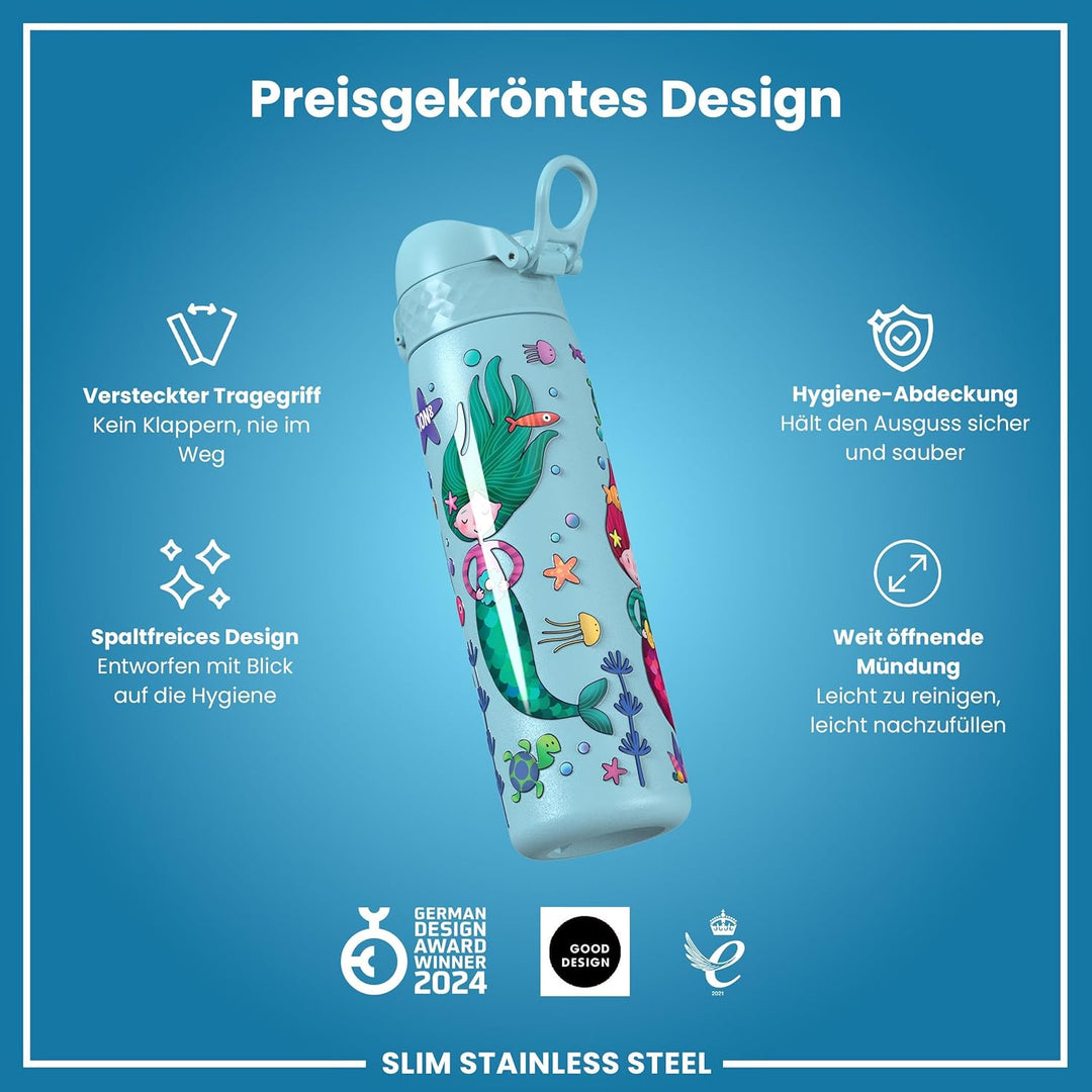 ion8 Leicht Stahl-Trinkflasche, 600 ml, Nicht Isoliert Auslaufsicher, Einhandöffnung, Sichere Verrie