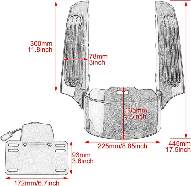 HDBUBALUS Motorrad-Heckfenderblende, LED-Licht, passend für Harley Touring Road Glide Street Glide E