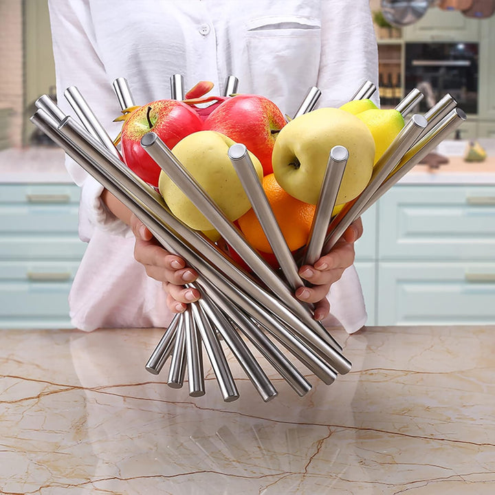 Früchtekorb Edelstahl Modern, Früchtekorb Basket Silber Faltbarer Dekorative Obstkorb Stehend, Campi