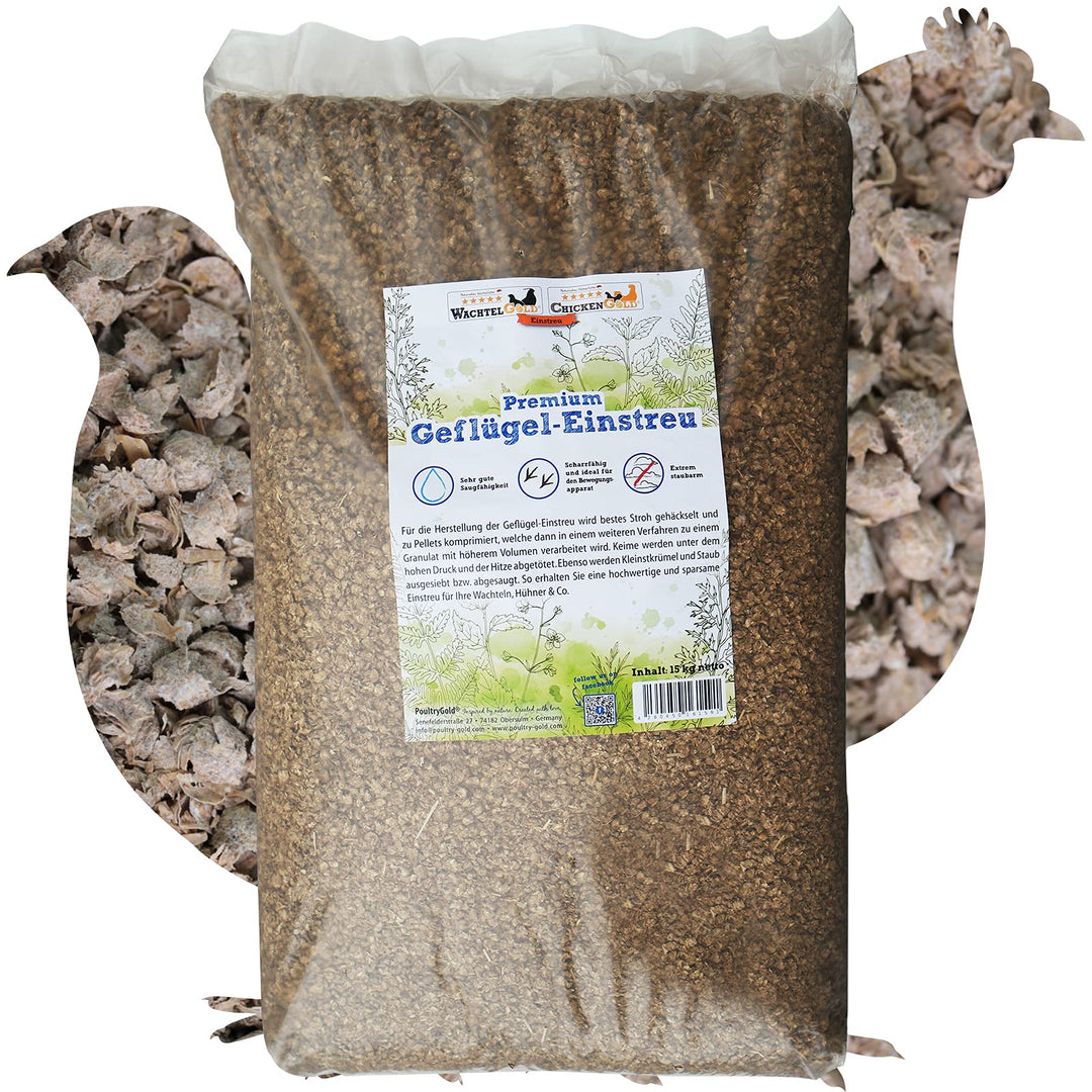 federgold® Geflügel-Einstreu - Strohpellets 15 kg – Hygienische Einstreu aus regionalem Stroh | stau