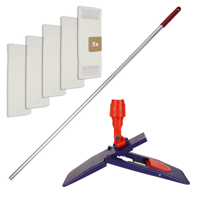 G.I.V. Bodenwischer Set 40cm Klapphalter mit Trittmechanik & Magnetverschluss + Aluminiumstiel Rot -