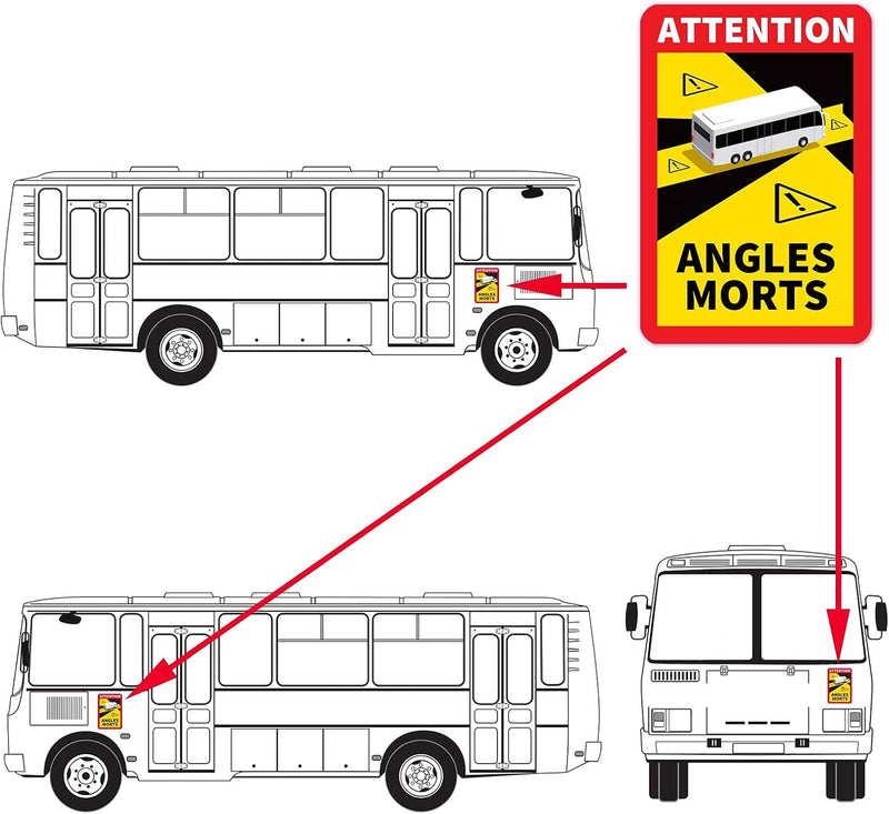 6 Stück Attention Angles Morts Magnetschilder 25 x 17 cm Magnet für BUs und Wohnwagen Warntafel Hinw