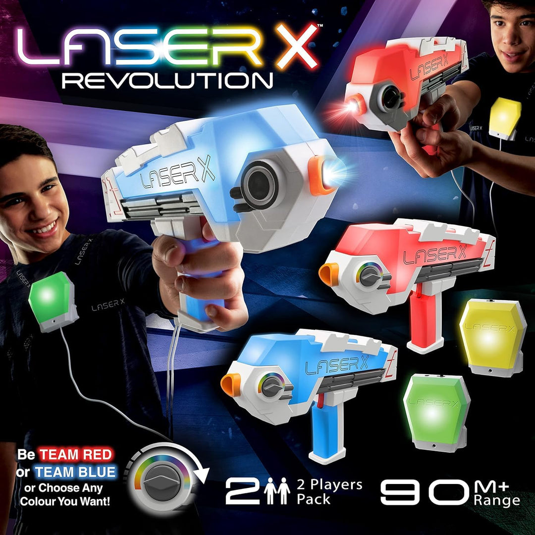 Laser X - Revolution Blaster, wähle deine Teamfarbe, treffe bis zu 90 Meter, mit 2 Blastern, 2 Empfä