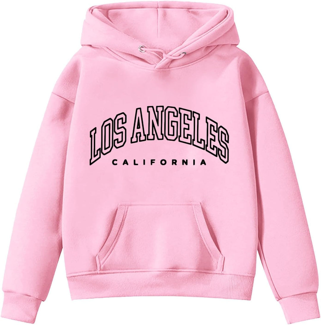 Zofedap LOS Angeles Hoodie Kinder Mädchen Teenager Oversize Kapuzenpullover Sweatshirt mit Taschen L