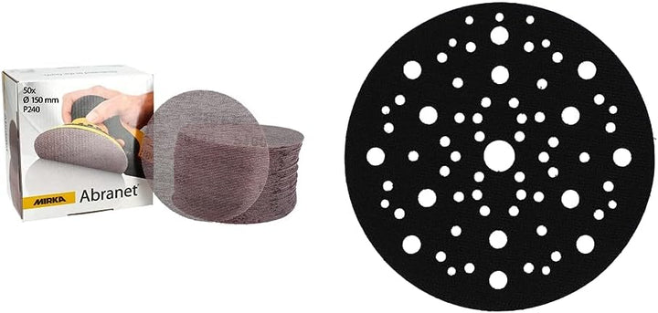 Mirka Abranet Netz-Schleifscheiben Ø 150 mm Klett/Korn P240 / 50 Stk 5424105025 & Mirka Schutzauflag