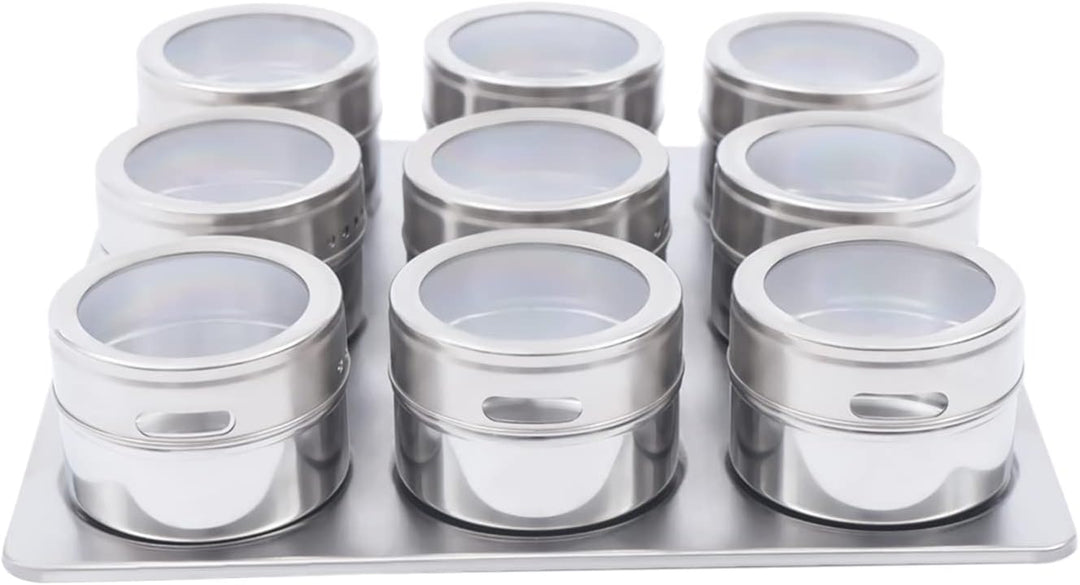 9er Gewürzgläser Set 70ml Edelstahl Gewürzglas, Spice Jars Mit magnetischer Haftung, kann an metalli