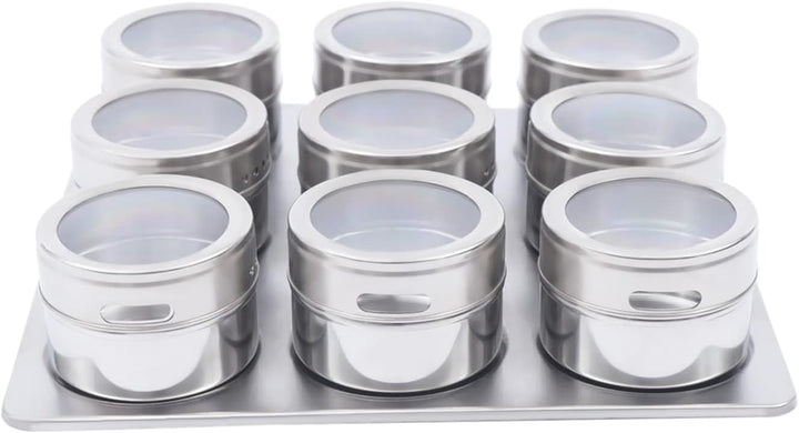 9er Gewürzgläser Set 70ml Edelstahl Gewürzglas, Spice Jars Mit magnetischer Haftung, kann an metalli