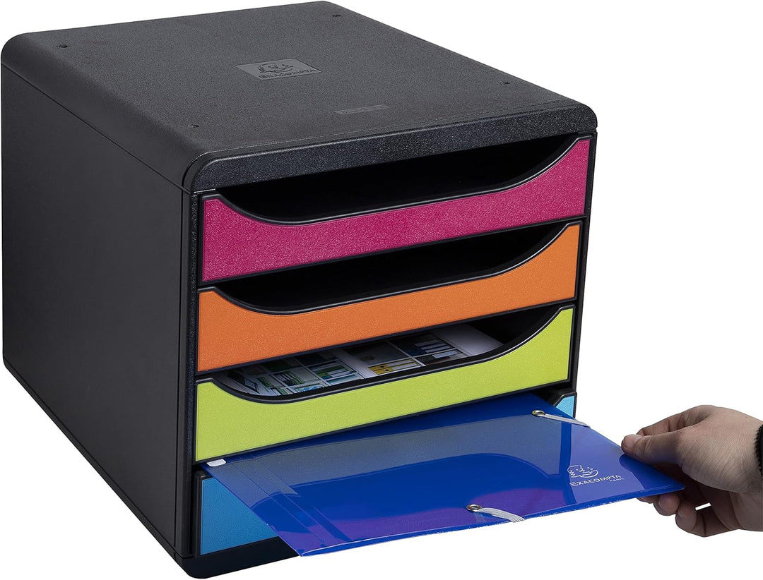 Exacompta 310498D Premium Ablagebox mit 4 Schubladen für DIN A4+ Dokumente. Belastbare Schubladenbox