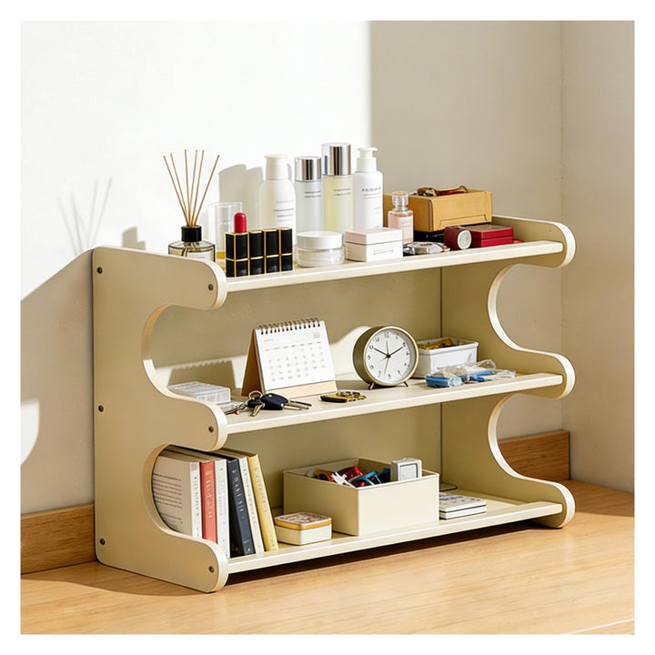 Gewürzregal aus Bambus für die Küche, 3 Ebenen Tischorganizer mit Bogen-Design, Schreibtischregal fü