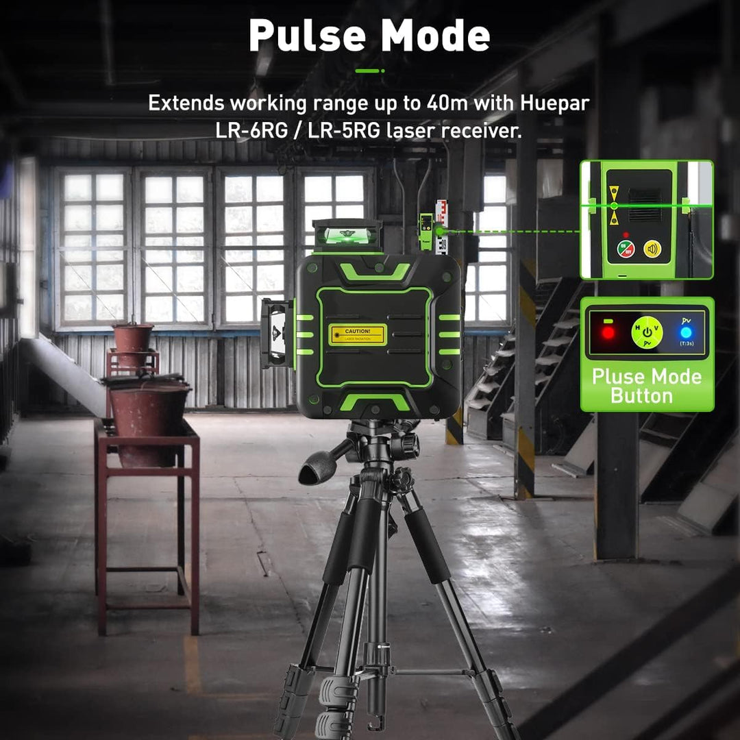 Huepar R03CG 3x360° Lasernivellier Selbstnivellierung Outdoor 3D Grüne Strahlen Kreuzlinien für Kons
