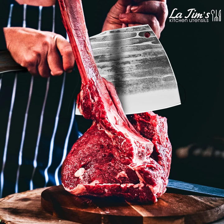 LA TIM'S Hackmesser, 0,85KG schweres Hackbeil, handgeschmiedetem Kohlenstoffstahl Fleischbeil, Fleis