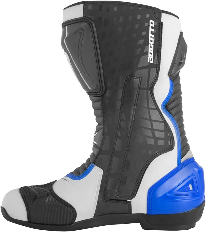 Bogotto Race-X Motorrad Stiefel, weiss/blau/schwarz, 47 47 EU Weiss Blau Schwarz, 47 EU Weiss Blau S