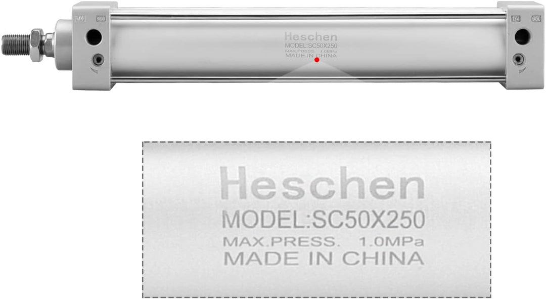Heschen Pneumatischer Standard-Luftdruckzylinder, SC 50-250, PT1/4 Anschluss, 50mm Bohrung, 250mm Hu