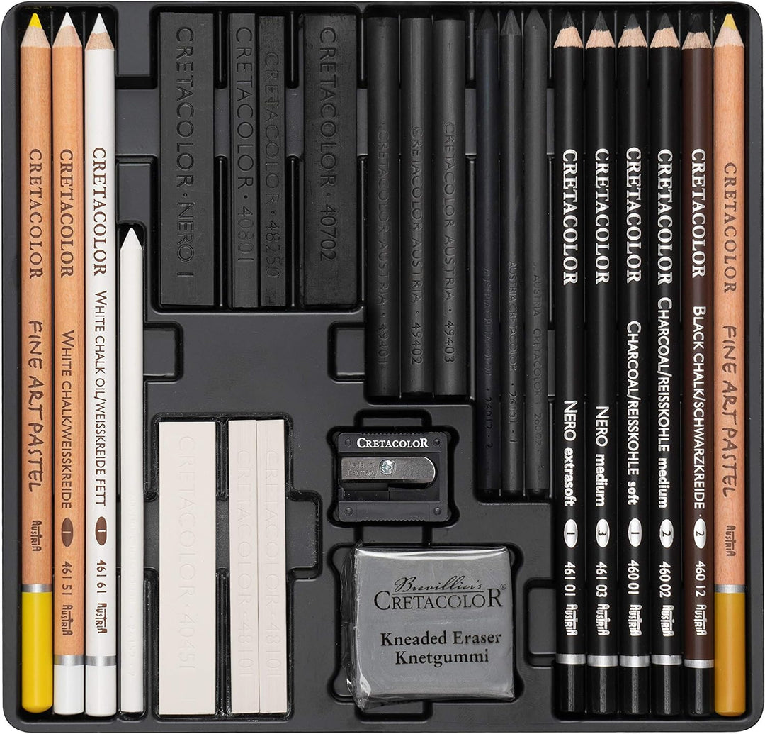 Cretacolor Wolf Box | Schwarz - Weiss Zeichen - Set | 25-teilig