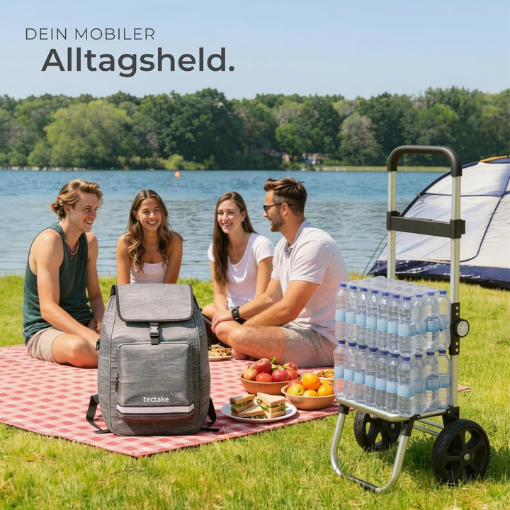 tectake® Einkaufstrolley 3-in-1 klappbar mit Kühltasche, 30 kg belastbar, 45,5 L, Einkaufsroller, Sh