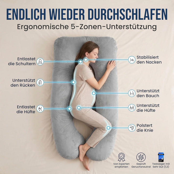 Seitenschläferkissen mit Bezug [waschbar - Flexible Füllung] Stillkissen XXL | Pregnancy Pillow | Ki