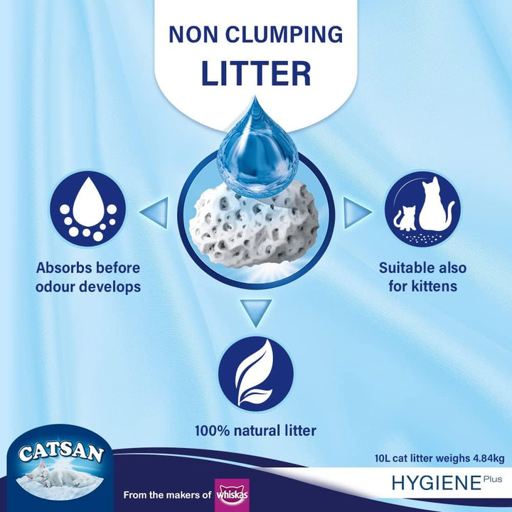 Catsan Hygiene-Katzenstreu, Nicht klumpend, 100% natürlich, saugfähig, 10 l, Weiss 10 l (Pack of 1),