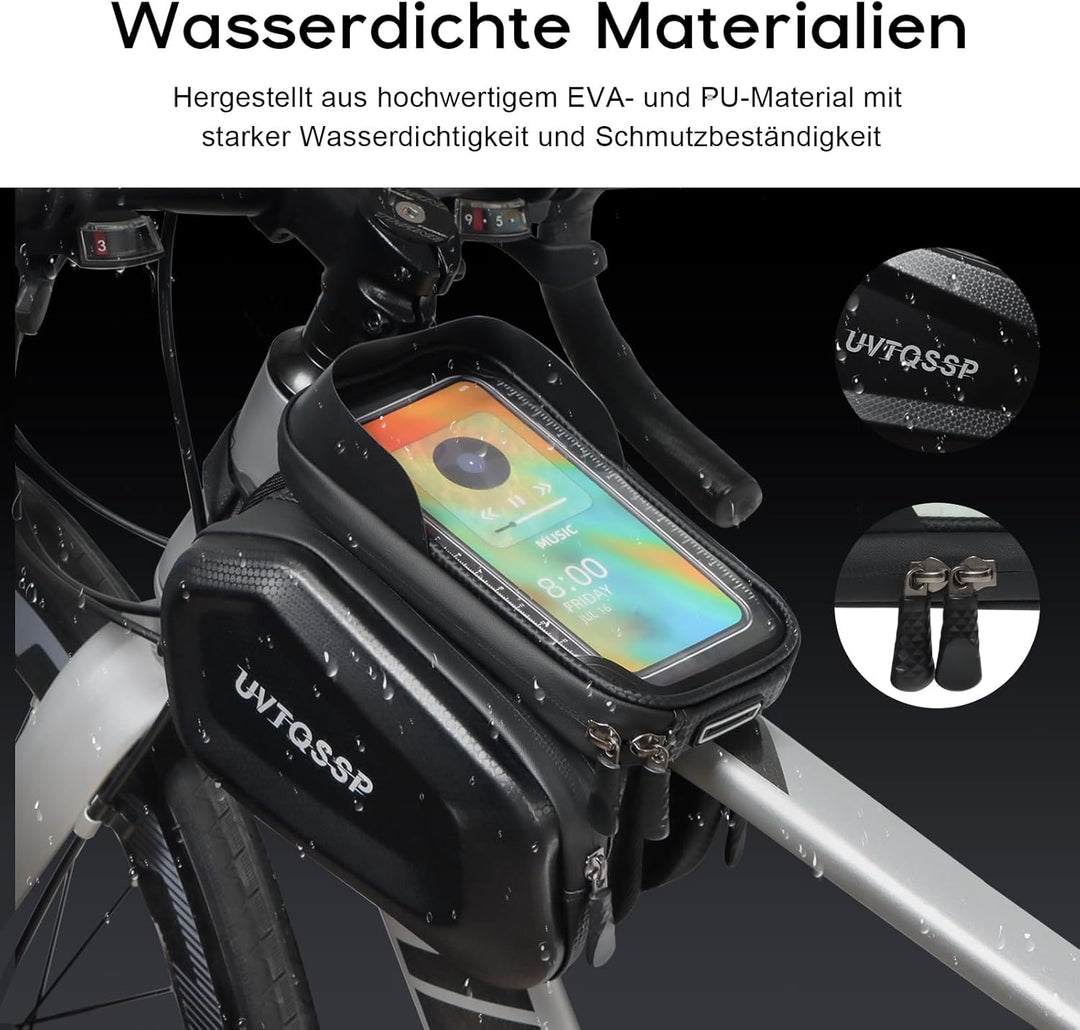 Fahrrad Rahmentasche, Wasserdicht Handytasche Oberrohrtasche für Smartphone bis zu 6.8 Zoll mit TPU