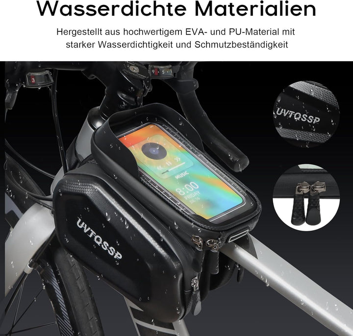 Fahrrad Rahmentasche, Wasserdicht Handytasche Oberrohrtasche für Smartphone bis zu 6.8 Zoll mit TPU