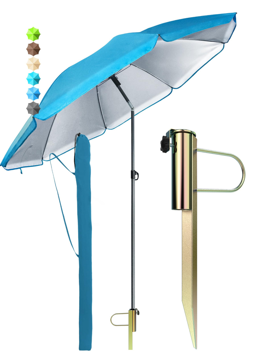 4smile Sonnenschirm Strand SunnyJoy, Blau – 3er Set inkl. Strandschirm windfest stabil, Rasendorn So